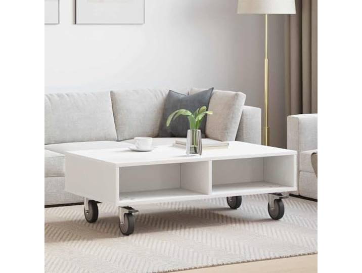 IBUQDDV Beistelltisch mit Rädern Weiß 90 x 50 x 30 cm Holzwerkstoff Vier Rollen, zwei feststellbar, Stauraum, Schlafzimmer, Wohnzimmer, Innenbereich