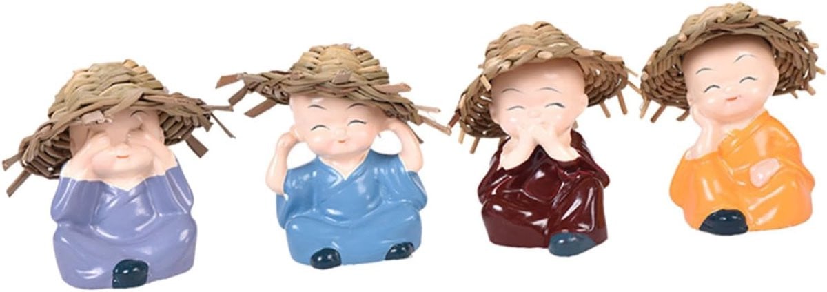 Set van Boeddhabeelden Mini Monnik Ornamenten voor Woondecoratie en Feng Shui, Hoogte: 7 cm, Willekeurige Kleur