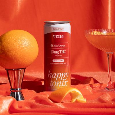 VenaCBD.com Happy Tonix 10mg THC Seltzers   Blood Orange