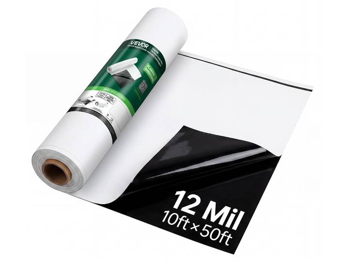 VEVOR Film en polyéthylène\, dimensions 3\,05 x 15\,24 m\, bâche de jardin\, épaisseur 0\,3 mm\, noir et blanc\, rouleau de plastique pour le jardinage\, bâche de protection\, film de protection pour travaux de peinture\, film de protection pour sous-sols\, barrière anti-humidité\, protection contre les mauvaises herbes
