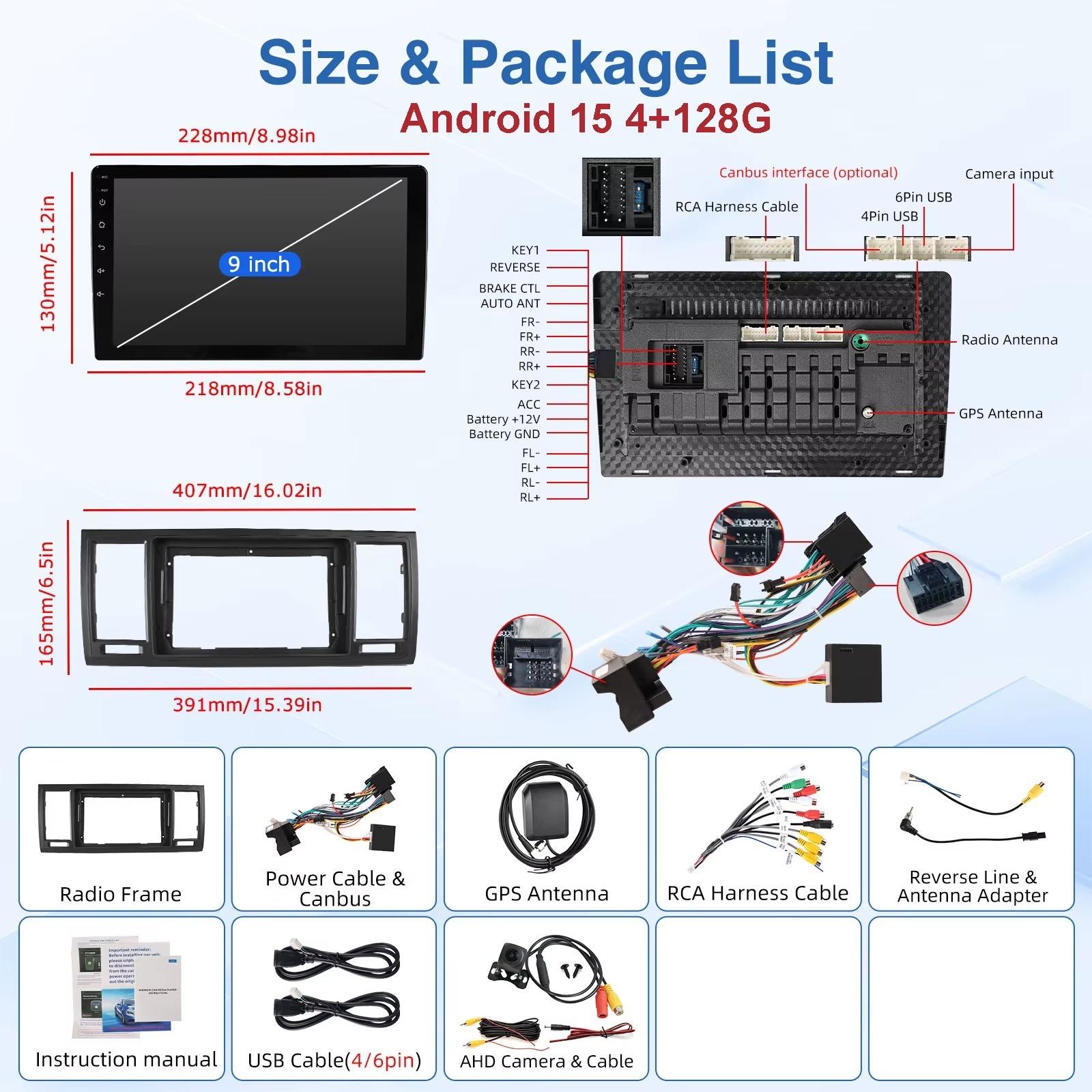 Autoradio für VW Transporter T6 - 9-Zoll Android-15-Multimedia-Player - 4 GB RAM/128 GB Speicher - AHD - Kabelloses CarPlay und Android Auto