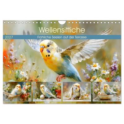 Wellensittiche. Fröhliche Seelen auf der Terrasse (Wandkalender 2027 DIN A4 quer), CALVENDO Monatskalender