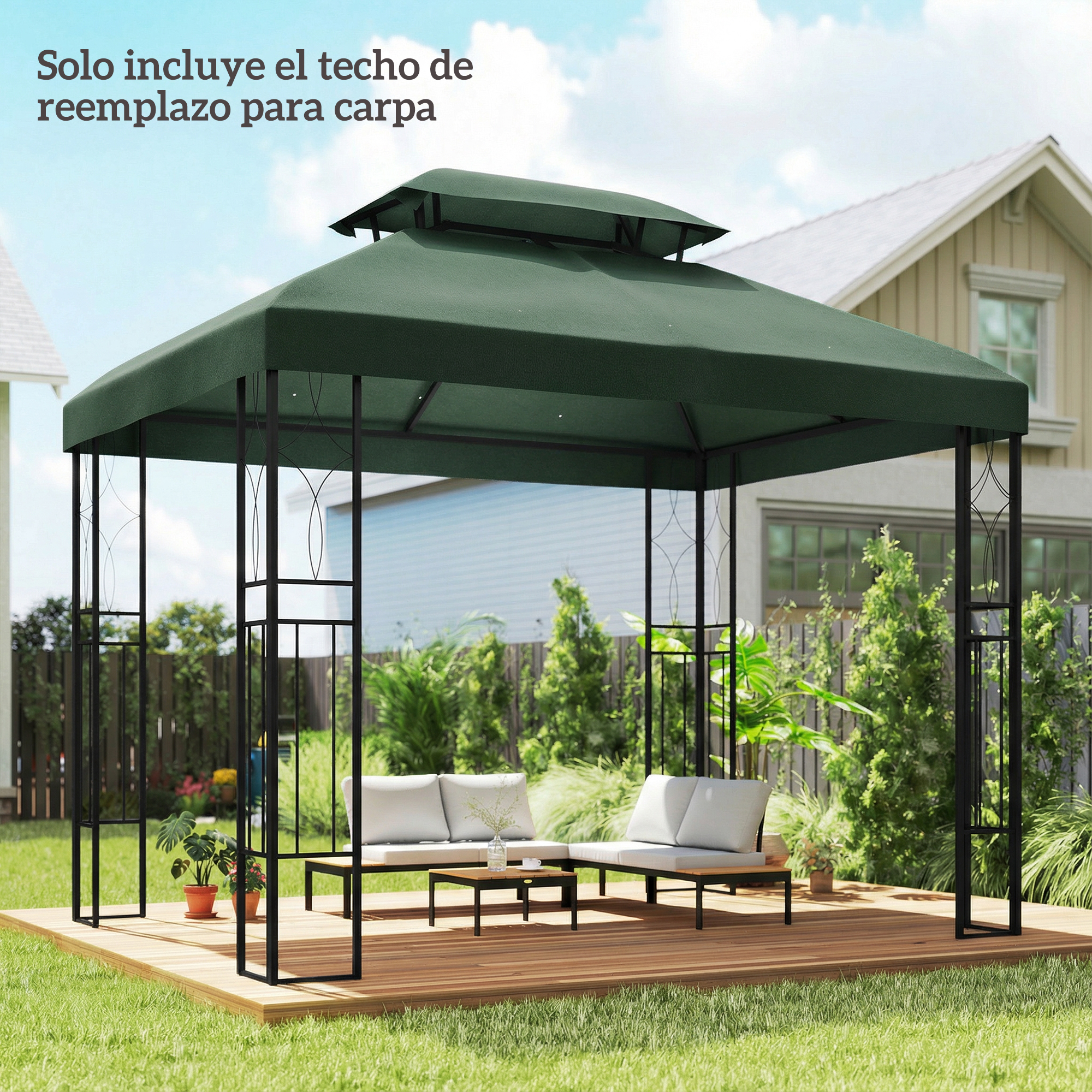 Outsunny Copertura di Ricambio 4x3 m con Tetto Doppio, Fori di Drenaggio e Protezione UV, Verde   Aosom Italy