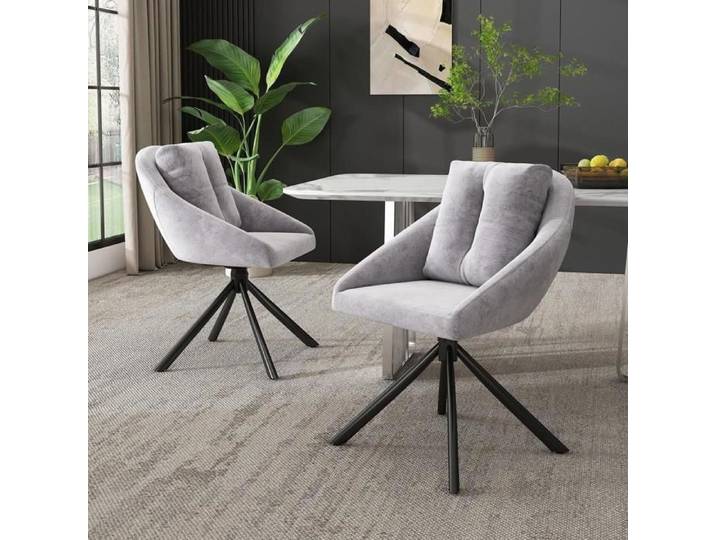 Chaise pivotante - KOMHTOM - Lot de 2 - Velours rembourré - Réglable en hauteur - Structure métal gris