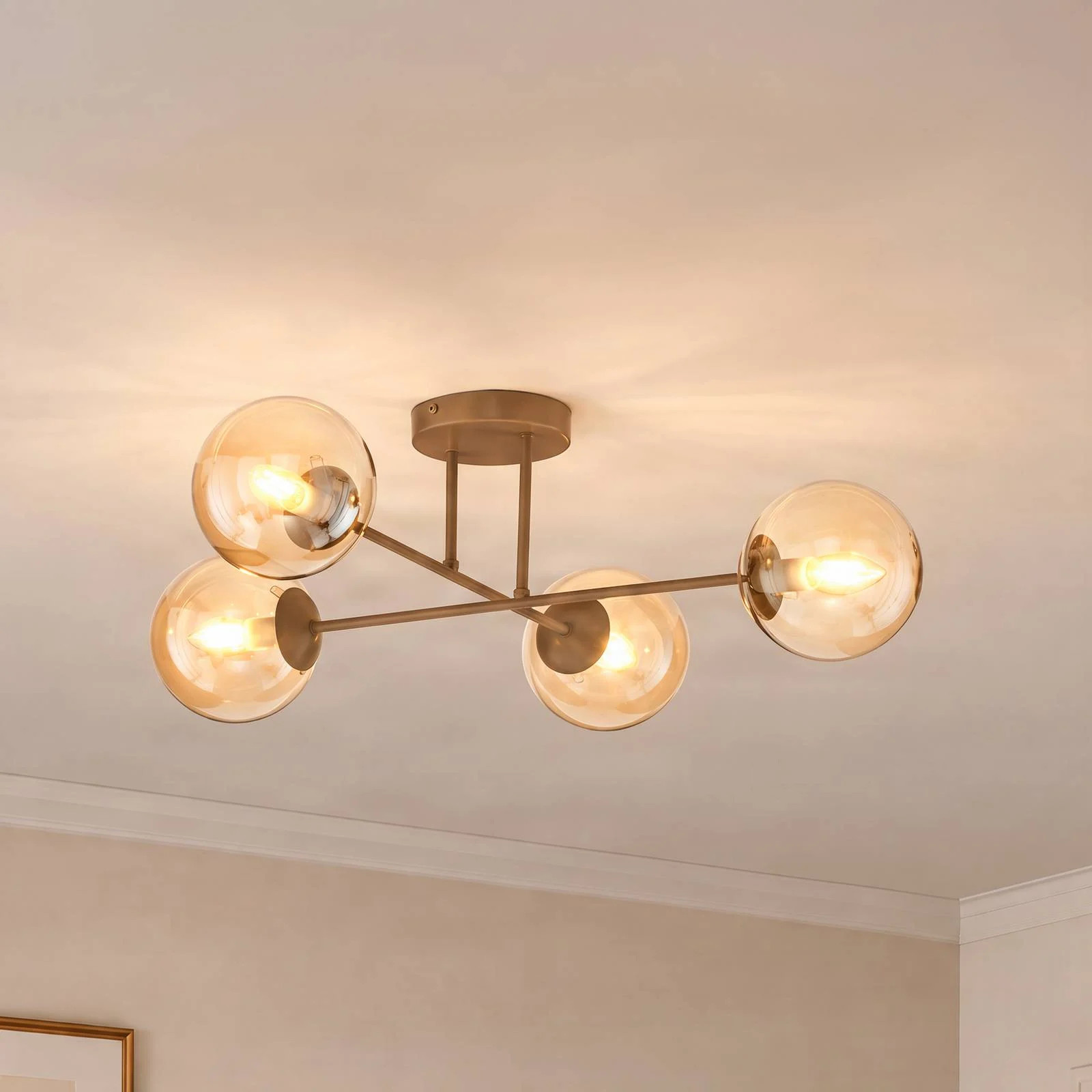 Emibig Lighting Plafondlamp ROMA, Modern, Glas, Crème / Amber, Dimbaar