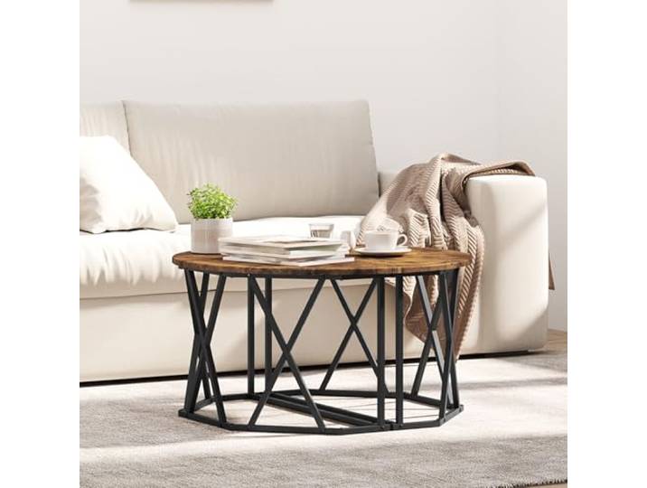 HEFZGDB Industrieller Couchtisch aus geräucherter Eiche 80x80x42 cm mit Metallbeinen - Moderner Wohnzimmertisch aus Ingenieurholz für Stil und Stabilität **Optimierungserklärung:**