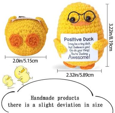 Uplift Treasures Handmade Pocket Hug Crochet Plush With Gift Card positive Duck