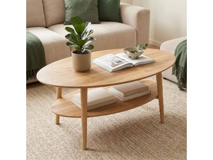 skølm Mjölnir Couchtisch oval 70x110 cm, Eiche massiv, Natur geölt Wohnzimmertisch, Sofatisch mit 2 Ablagen & Stauraum, kleiner Beistelltisch, Holztisch Wohnzimmer, Coffee Table, Eichenholz