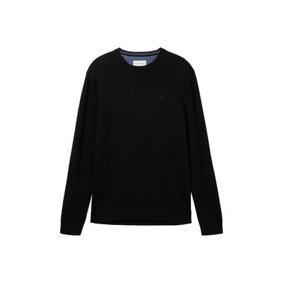 Sweater TOM TAILOR "Strickpullover Basic Crewneck Knit 1er Pack", Herren, Gr. L, schwarz, Sweatshirts Sweater