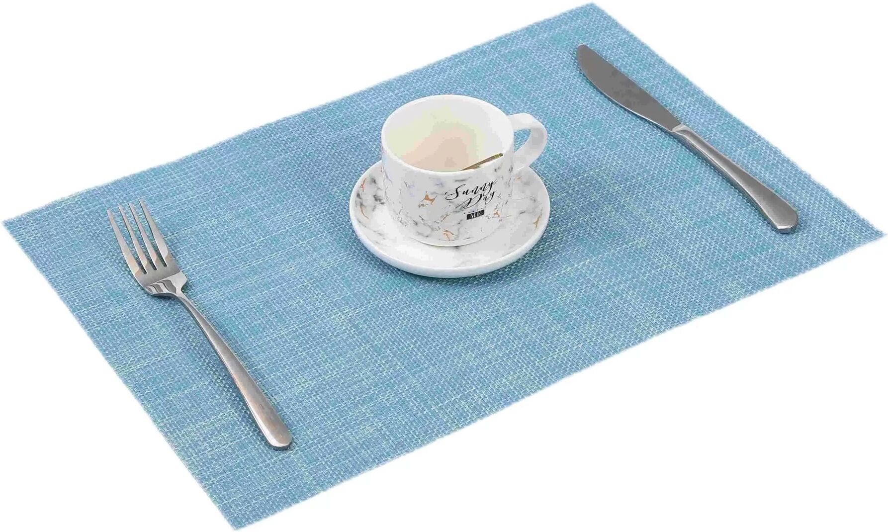 INF 6er-Set Tischsets - 30x45cm - Blau-Weißes Mischgewebe, Hitzebeständig & Abwaschbar Blau + Weiß