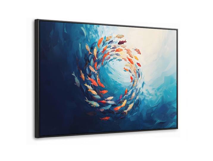 MuchoWow Leinwand Bilder mit Rahmen - Meer - Fische - Bunt - Dynamisch - 150x100, Hellblau, Rechteckig, 150x100 cm, gerahmt, Bilder & Rahmen, Bilder, Leinwandbilder