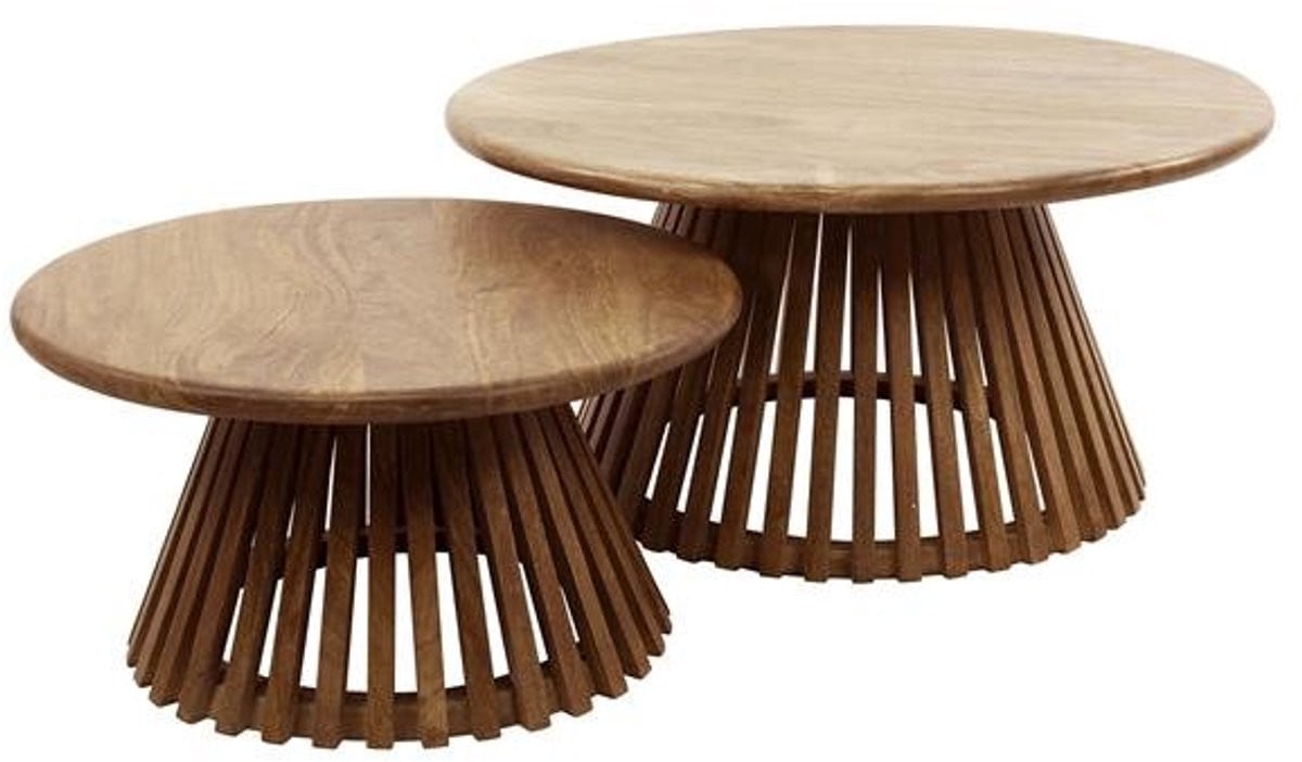 Luxe Salontafelset van 2 ronde bijzettafels in mangohout, zwart, diameter: 80 cm