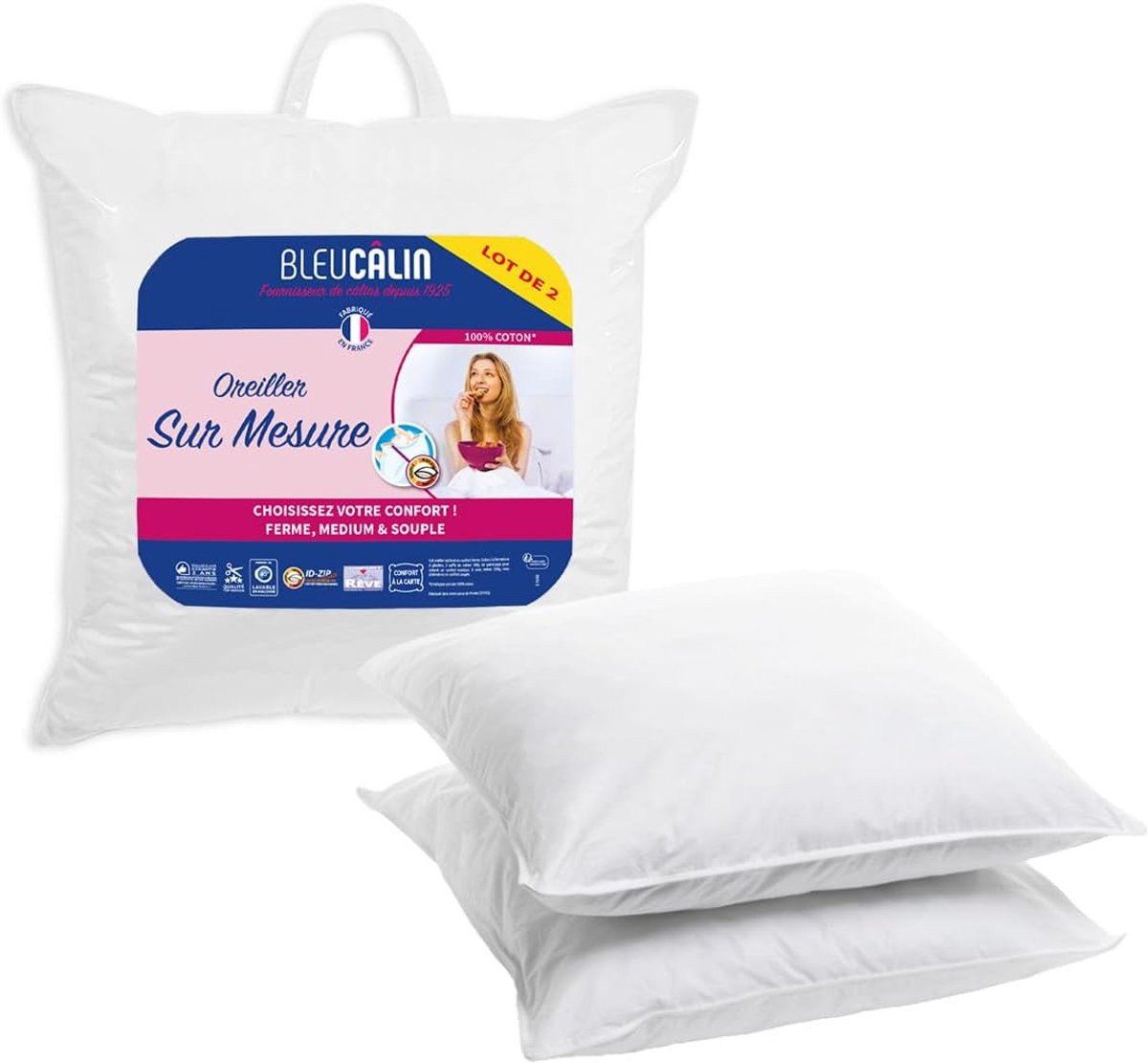 Set van 2 kussens met zelf instelbare vulgraad voor optimaal slaapcomfort, 65 x 65 cm