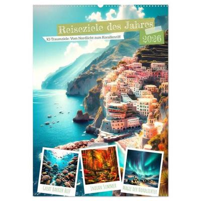 Reiseziele des Jahres - vom Nordlicht bis Korallenriff: 12 Traumziele (Wandkalender 2026 DIN A2 hoch), CALVENDO Monatskalender