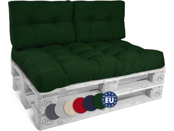Beautissu Style – Set Coussin Palette Lounge Extérieur Vert – 1x Coussin Assise 120x80cm & 2x Coussin Dossier 60x40cm