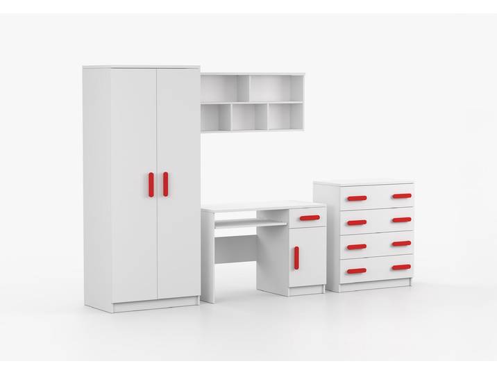 Kinderzimmer Komplett - Set JONAS I 02 (4-teilig) Weiß Weiß Rot