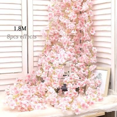 Uplifted Goods Artificial Sakura Floral Garland For Home Garden Decoration meat Pink 1.8m