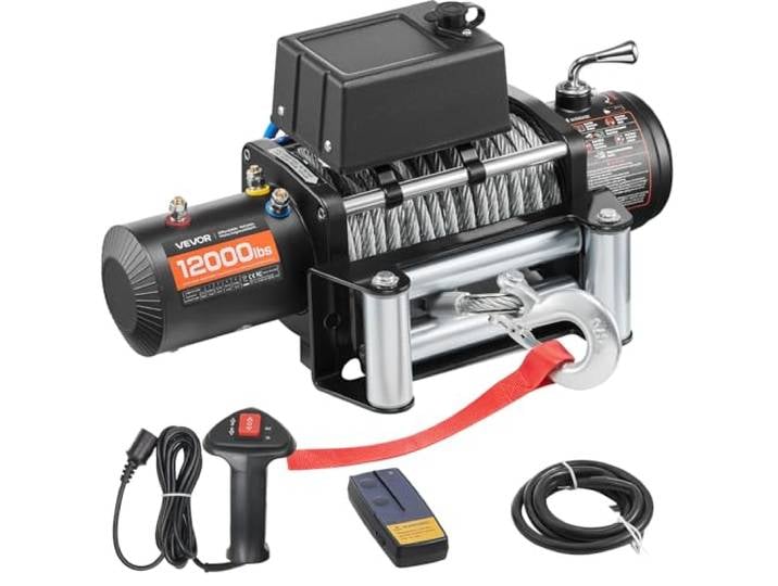 VEVOR Treuil Électrique 12 V Treuil Charge 5400 kg avec Câble Acier 9\,1 mm x 26 m Télécommande sans Fil et Filaire pour Remorquage de SUV\, Jeeps\, Remorques\, Bateaux\, Véhicules Tout-terrain\, Camions