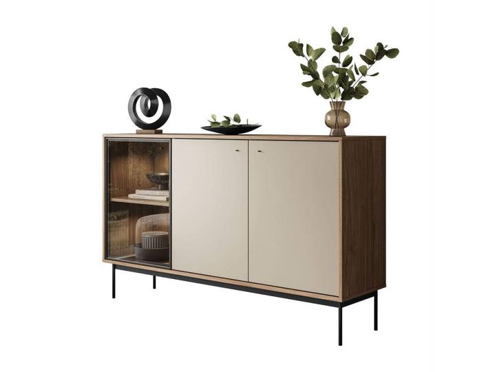 Lookway Kommode ISA 3D, dreitürig mit LED-Beleuchtung, Eichefarben, 151x90x40 cm, Kleinmöbel, Kommoden, Kommoden