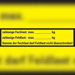 Dreifke® Hinweisschild Zulässige Fach- und Feldlast, ökologische Folie, selbstklebend, 200x50mm