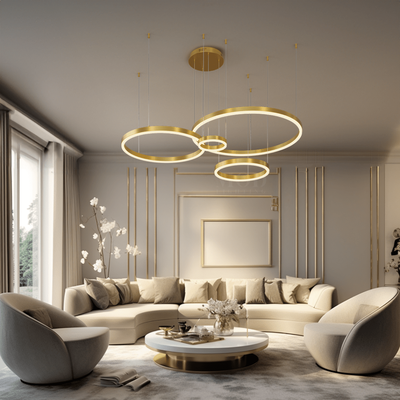 Charlotte   Modern Chandelier   Gold / 4 Rings / Warm White (3000k)   Living Room Lighting   MOD LIGHTING