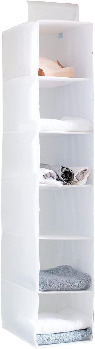 Hanging Wardrobe Organizer met 6 Planken voor Kleding, Sweaters en Accessoires - Wit - Breedte: 20 cm