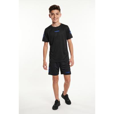 T-Shirt & Shorts HUMMEL "HMLBLAZE CLUB 26 POLY SET KIDS", Mädchen, Gr. 128, schwarz (schwarz, blau), Obermaterial: 100% Polyester, KOB Set-Artikel, mit Seitentaschen, mit gedrucktem Logo am Bein