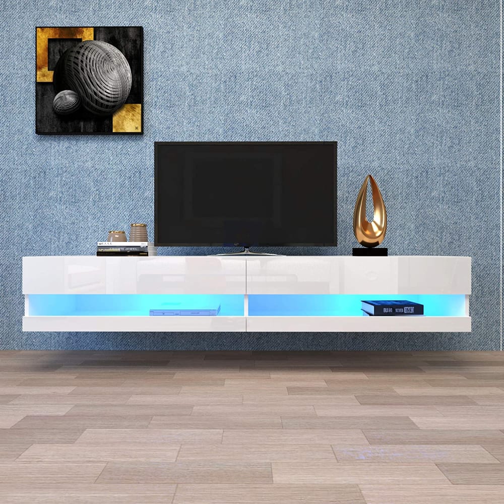 KOMHTOM Meuble tv en verre blanc l 140 cm Blanc 1x1x1cm