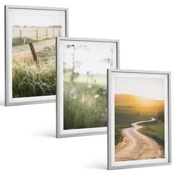 BILDER SET 3er Set - 40x60 cm Silberner Rahmen - Landschaftswiesenstraße West