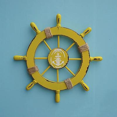 Inspire Essentials Vintage Wooden Ship Wheel Nautical Wall Decor For Coastal Home Style yellow