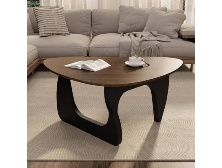 Couchtisch Dreieckig Wohnzimmertisch Beistelltisch Holz Nussbaum Stabile Holzkonstruktion, abgerundete Kanten, einfache Montage in Minuten, für Wohnzimmer Lounge(Black)