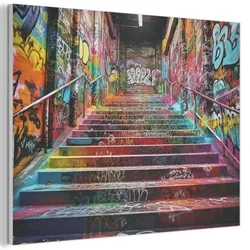 AKUSTIKBILD Treppe - Graffiti - Farben - Kunst Gemälde 80x60 cm
