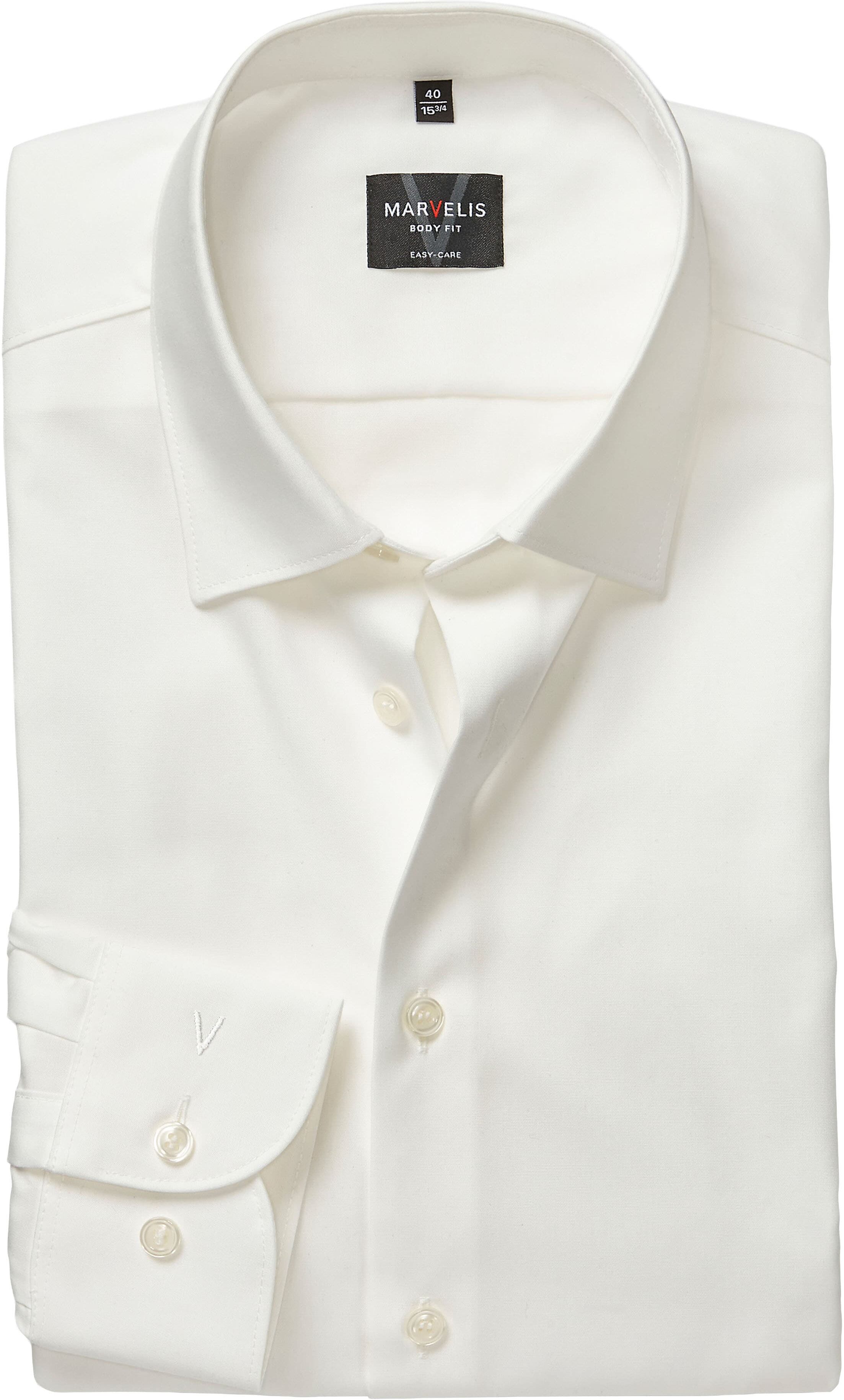Langarmhemd MARVELIS, Herren, Gr. 40, N-Gr, weiss (hellbeige), Web, Obermaterial: 100% Baumwolle, körpernah, 2-Knopf-Manschette, Hemden Langarmhemd, Kentkragen, Businesshemd, körpernah hellbeige 40, N-Gr