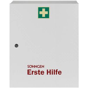 Söhngen Verbandschrank Madrid 0501075, hängend, DIN 13169, für Betriebe, abschließbar, weiß, aus Stahl, 55 x 45 cm