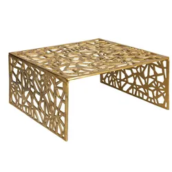 COUCHTISCH INDRE, Aluminium, handgefertigt, mit Astmuster, Gold, 60 x 60 x 31 cm
