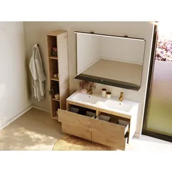 RIHO Spring Dew Badmöbel-Set, Doppel-Waschtisch und Waschtischunterschrank, 4 Auszüge, 120x46x56cm, F001570D05, Farbe: Nature Oak Holzdekor