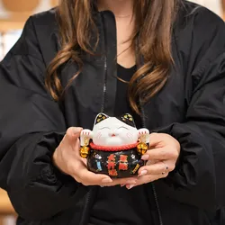 Ceramic Money Cat Bank - Black on Cushion