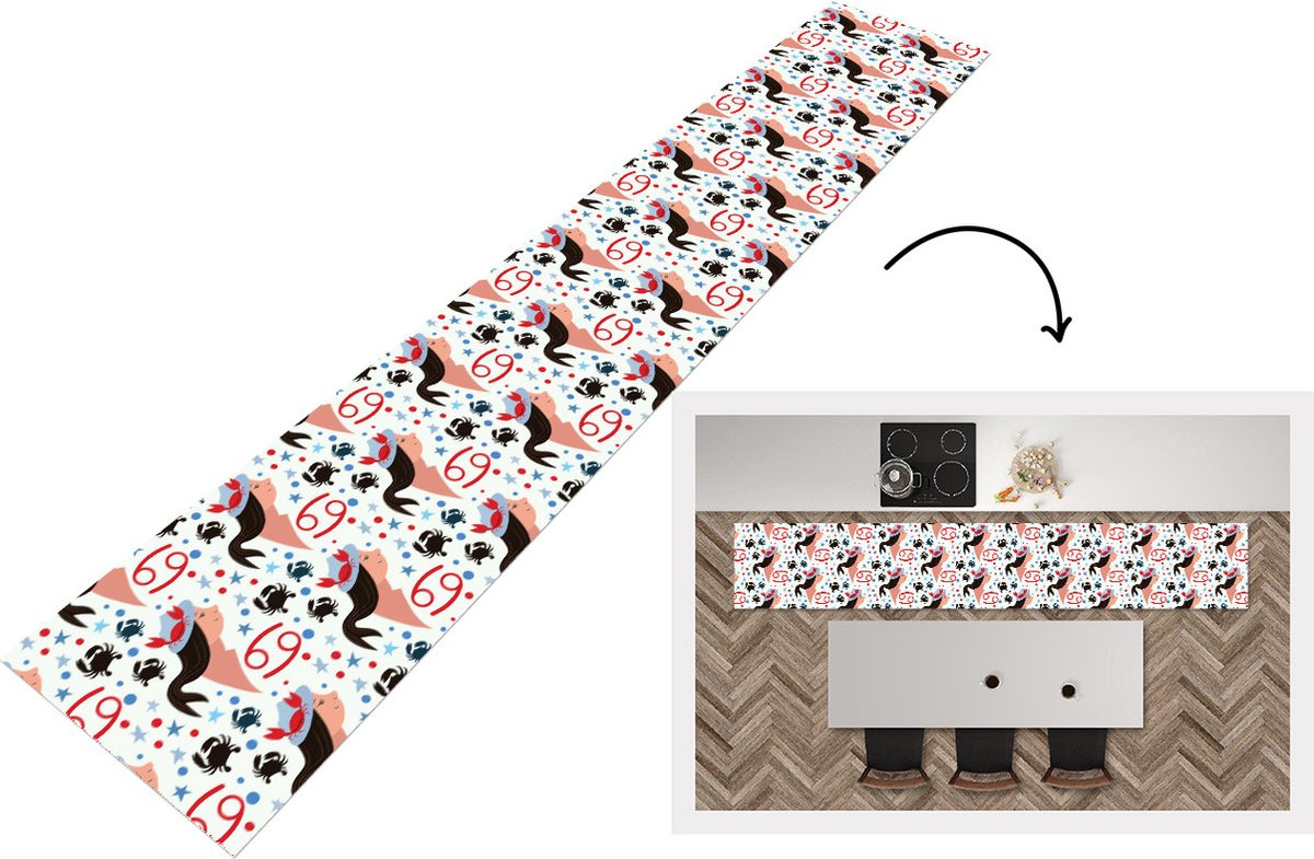 Zodiac Keukenloper met Kreeft Patroon - Vinyl - B/D: 300 x 50 cm