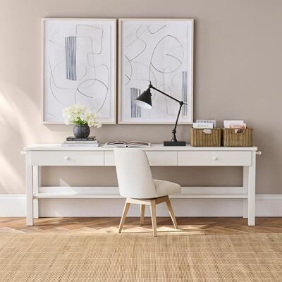 WILK Modern Wood Writing Desk with Drawers, Home Office Desk with Shelves