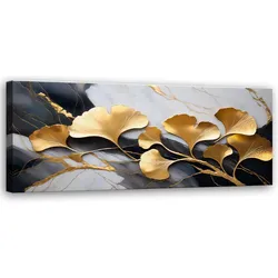 WANDBILD ginko blumen botanik marmor grau gold