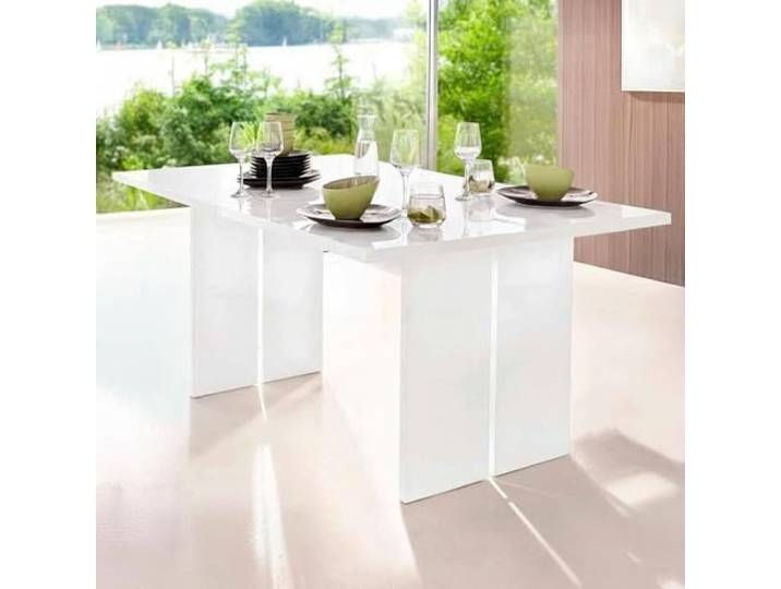 Dmora Moderner fester Esstisch, Made in Italy, Rechteckiger Designtisch, Küchentisch, 160x90h75 cm, glänzend weiße Farbe