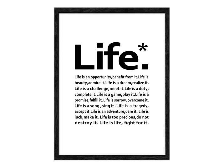 Image en bois Life Verre flotté, MDF Blanc/Noir 33 x 43 x 1cm