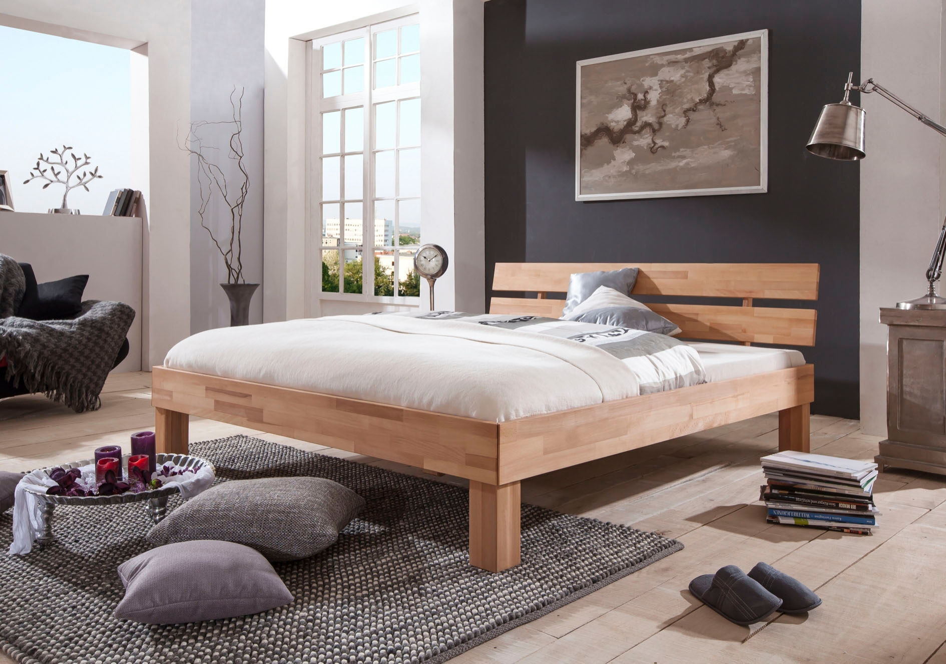 Massivholzbett RELITA "Julia, Deal für begrenzte Zeit", beige (buche geölt), B:125cm H:75cm L:212cm, Betten, Massivholzbett, stabverleimte Buche, oberfläche geölt, verschiedene Breiten buche geölt Liegefläche Länge B: 200cm x 120cm, Höhe Bett: 75cm Höhe F