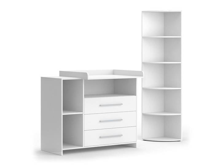 Vicco Kinderzimmer-Set Oskar Weiß 2 Teile, mit Wickelkommode und Spielzeugregal, Holzwerkstoff, 3 Schubladen, Rechteckig, 113x100x69.9 cm, Baby- und Kindermöbel, Kinderzimmer & Jugendzimmer