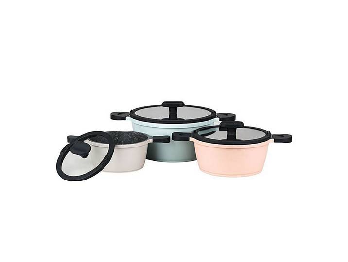 Mulex Topf-Set HAPPINESS TASTYLINE Topfset, Aluguss (exzellenter Antihafteffekt, 6-tlg., leichte Reinigung), induktionsgeeignet