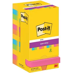 Post-it, Haftnotiz, Notizzettel Super Sticky 76 x 76 mm, Mehrfarbig, 12 Blöcke (76 x 76 mm)