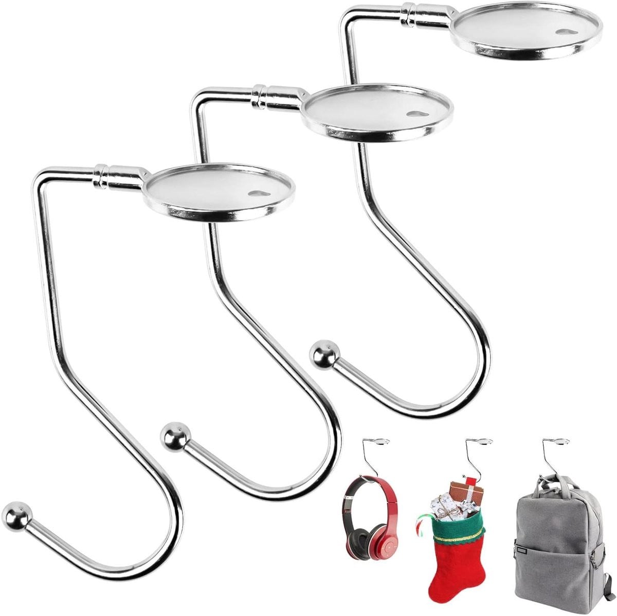 Set van 3 opvouwbare handtasophanghaakjes in zilverkleur
