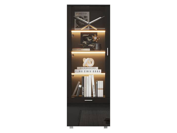 Komhtom Vitrine mit 3 Fachböden in schwarz, Schwarz, Holz, Mode, 40x120x50 cm, Esszimmer, Vitrinen, Vitrinenschränke