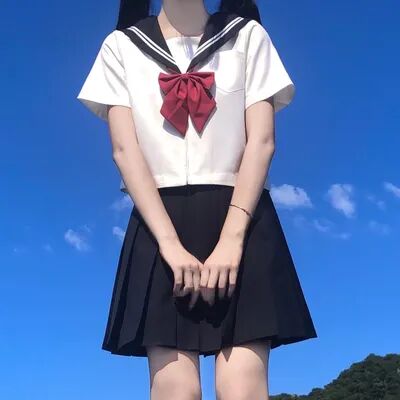 Fusion Finds School Uniform For Women, JK Sailor Suit Costume, Long Sleeve White Shirt Black Skirt Set short Sleeve Skirt A 5xl