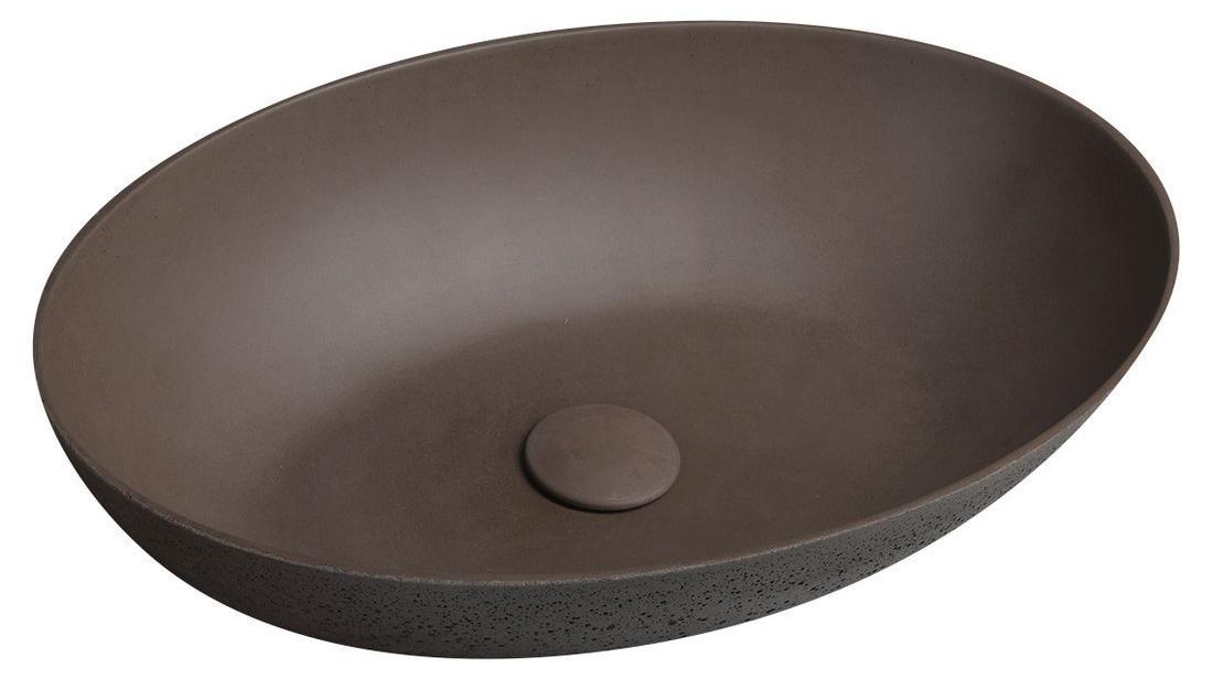 FORMIGO Betonwaschbecken zum Aufsetzen, 60x40cm, Dunkelbraun matt